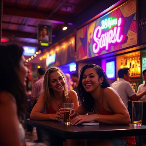 Fotografia de um grupo de amigos se divertindo em um bar no bairro Savassi em Belo Horizonte.